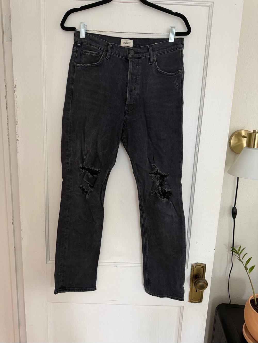 Citizens Of Humanity Black Distressed Slim Straight Jeans